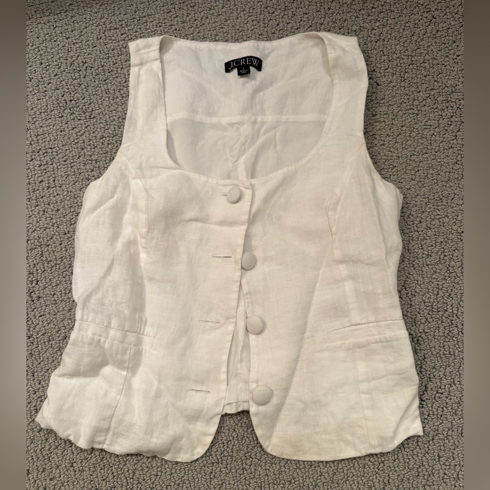 J. Crew White Linen Button-Front Women's Vest